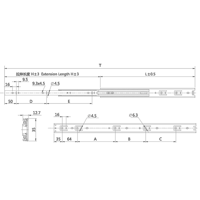 Black Zinc Plated Normal Drawer Slide For Home Office